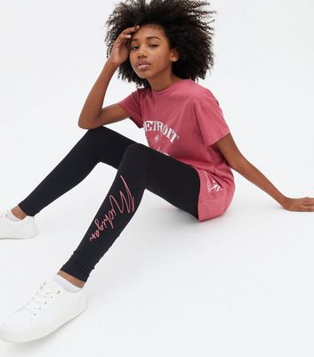 Girls Pink Detroit Michigan Logo T Shirt and Legging Set New Look