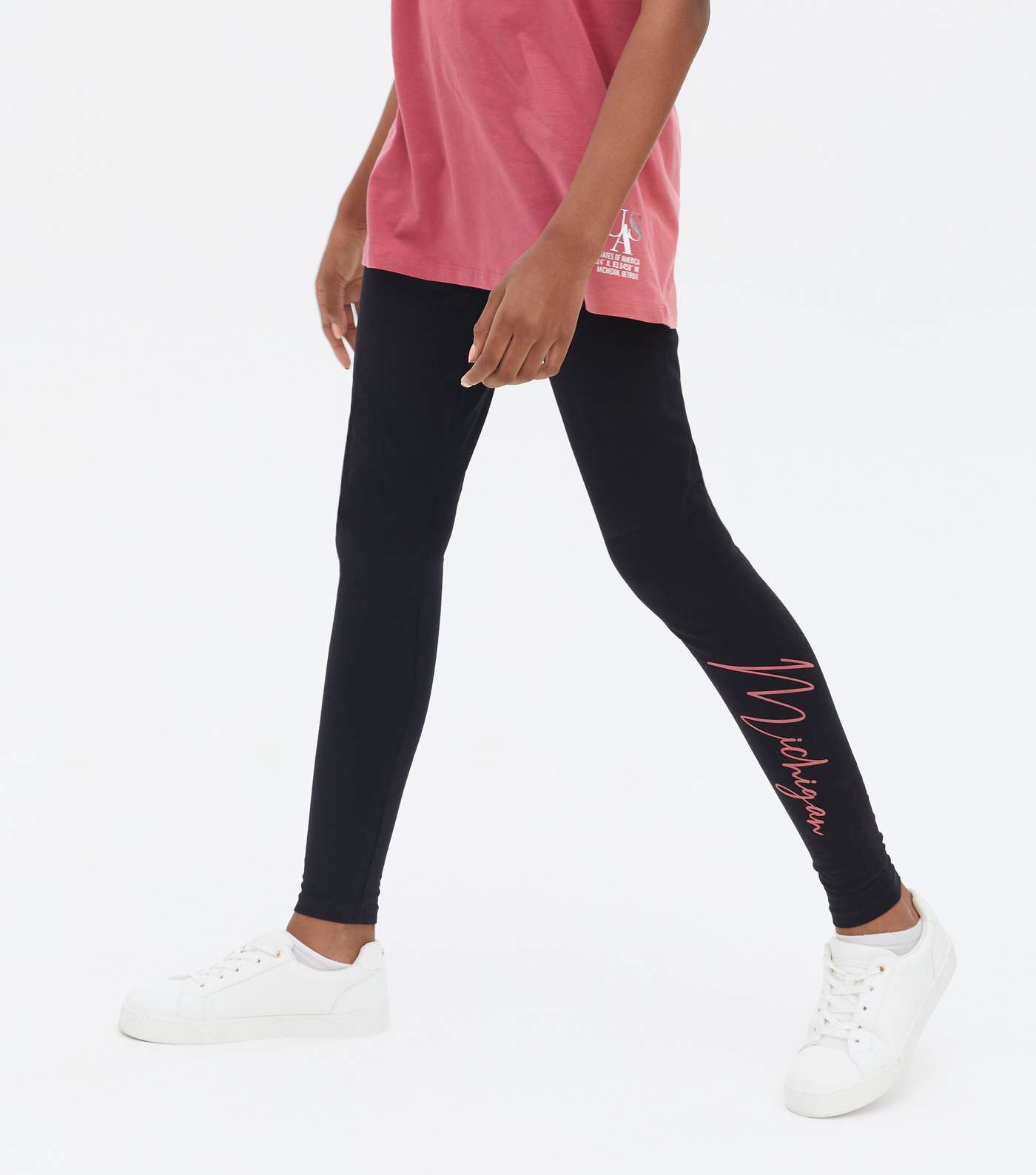 Girls Pink Detroit Michigan Logo T-Shirt and Legging Set Image 3