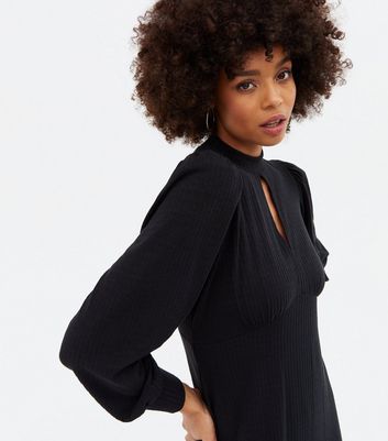 Black Ribbed Keyhole High Neck Mini 