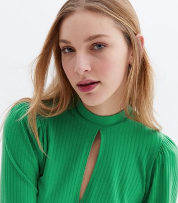 Damen Bekleidung Light Green Ribbed Keyhole High Neck Mini Dress Damen Bekleidung Light Green Ribbed Keyhole High Neck Mini Dress