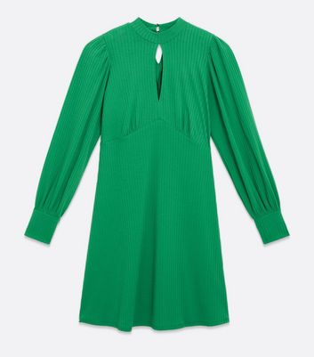 Damen Bekleidung Light Green Ribbed Keyhole High Neck Mini Dress