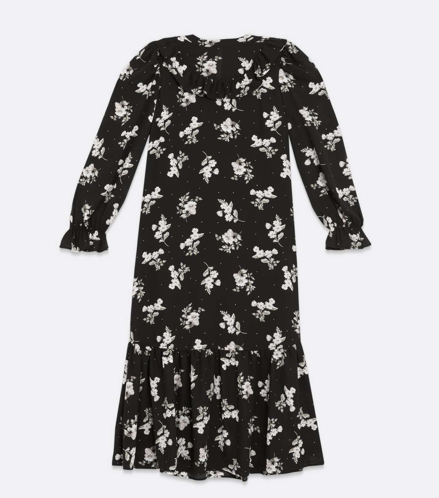 Black Floral Spot Frill Yoke Tiered Midi Dress Image 5