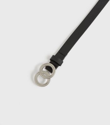 Damen Accessoires Black Leather-Look Textured Double Circle Belt