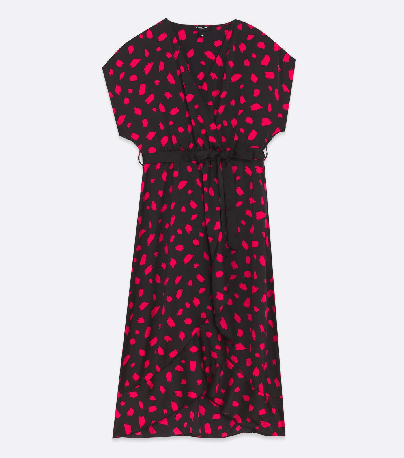 Petite Black Spot Satin Tie Waist Midi Wrap Dress Image 5