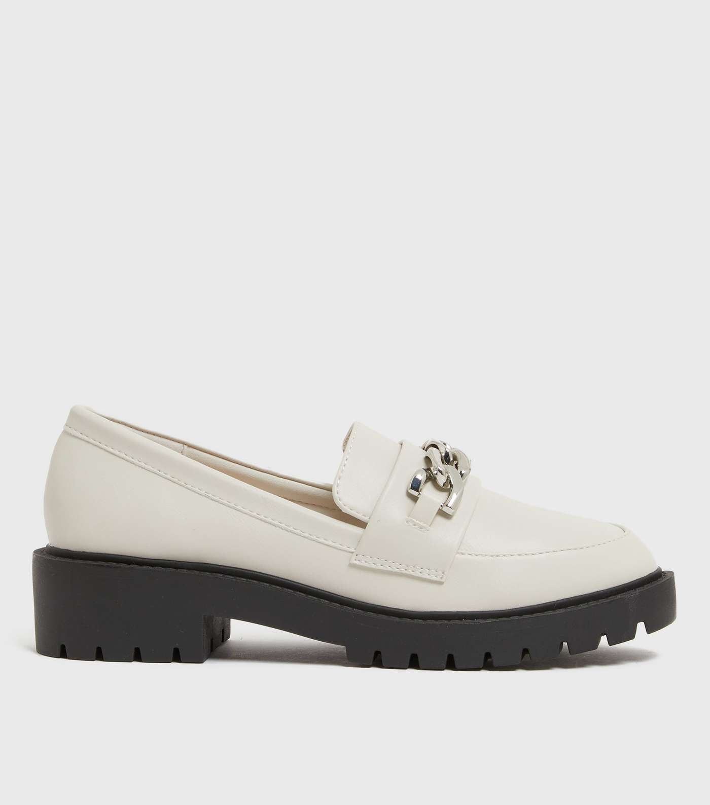 Wide Fit Off White Chain Chunky Cleated Loafers