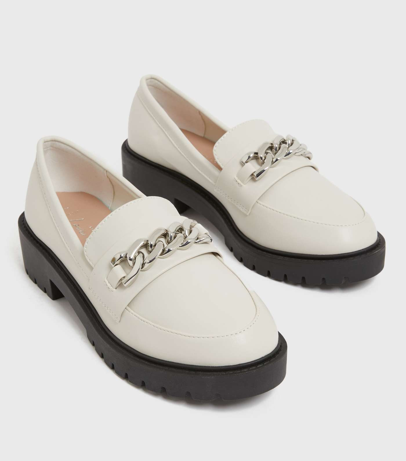 Wide Fit Off White Chain Chunky Cleated Loafers Image 3