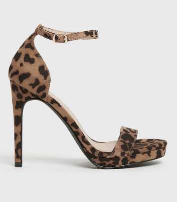 Stone Leopard Print Suedette Platform Stiletto Heel Sandals