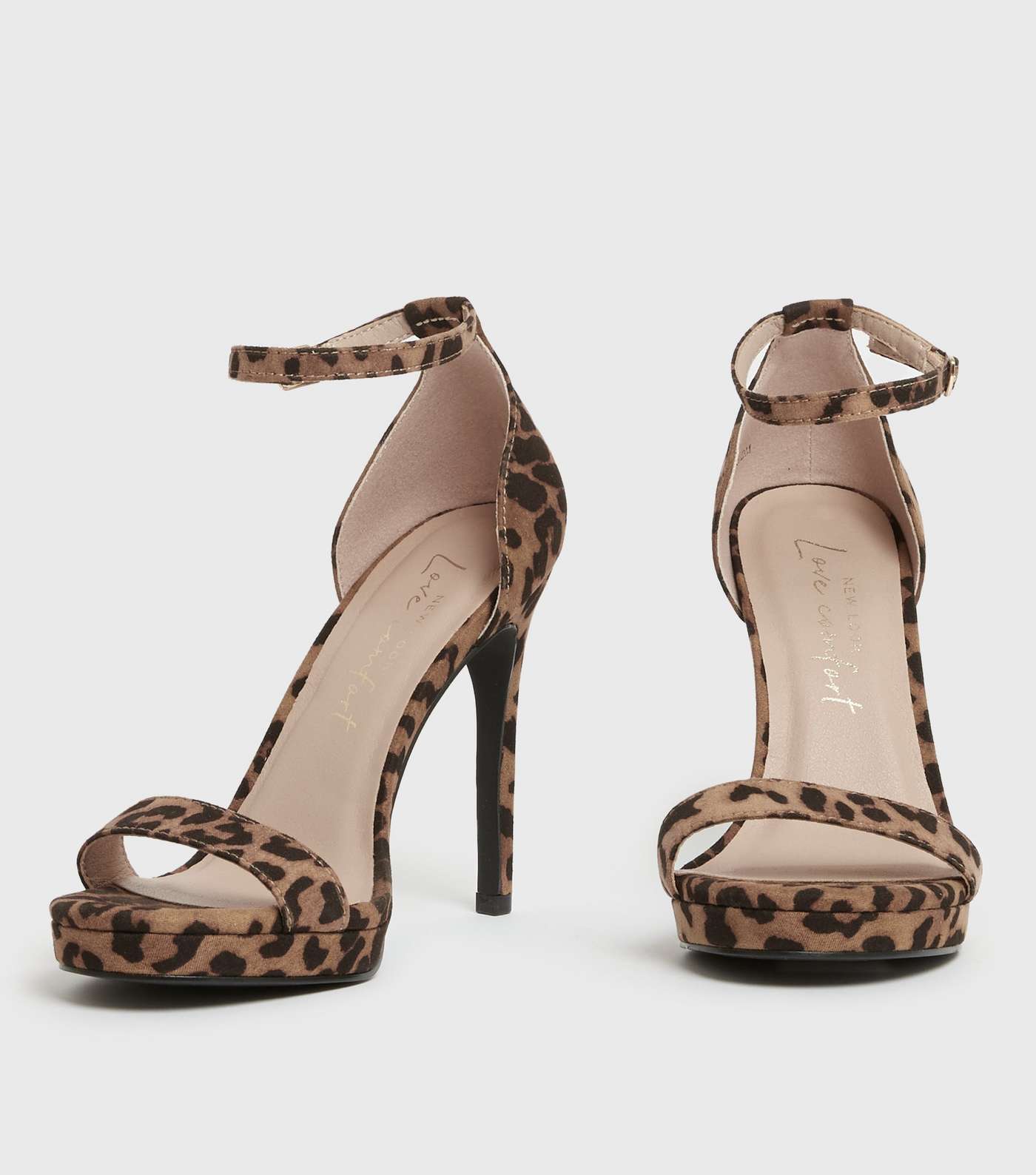 Stone Leopard Print Suedette Platform Stiletto Heel Sandals Image 3