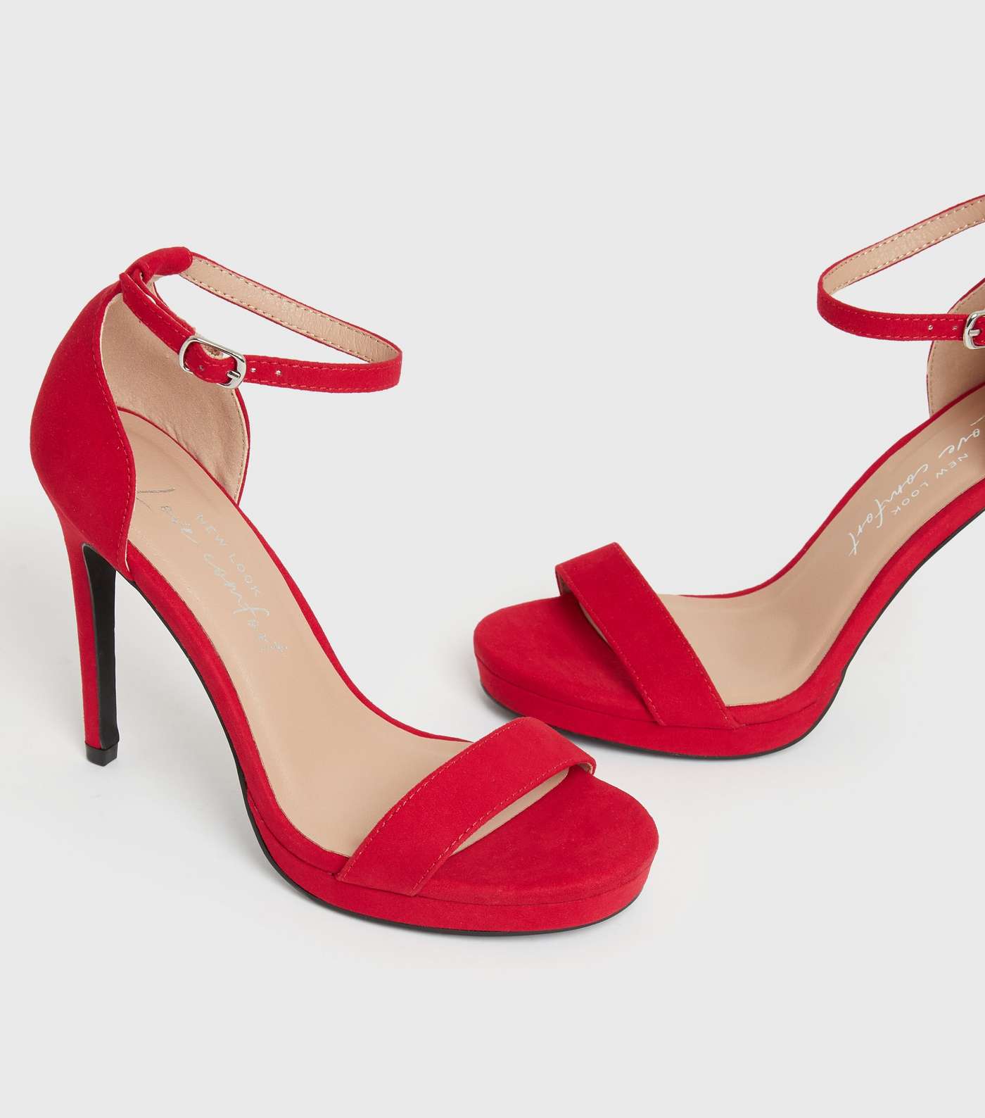 Red Suedette Platform Stiletto Heel Sandals Image 3