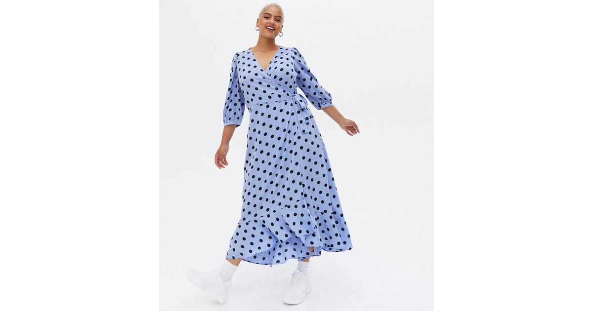 Vero Moda Blue Spot Maxi Wrap Dress | New