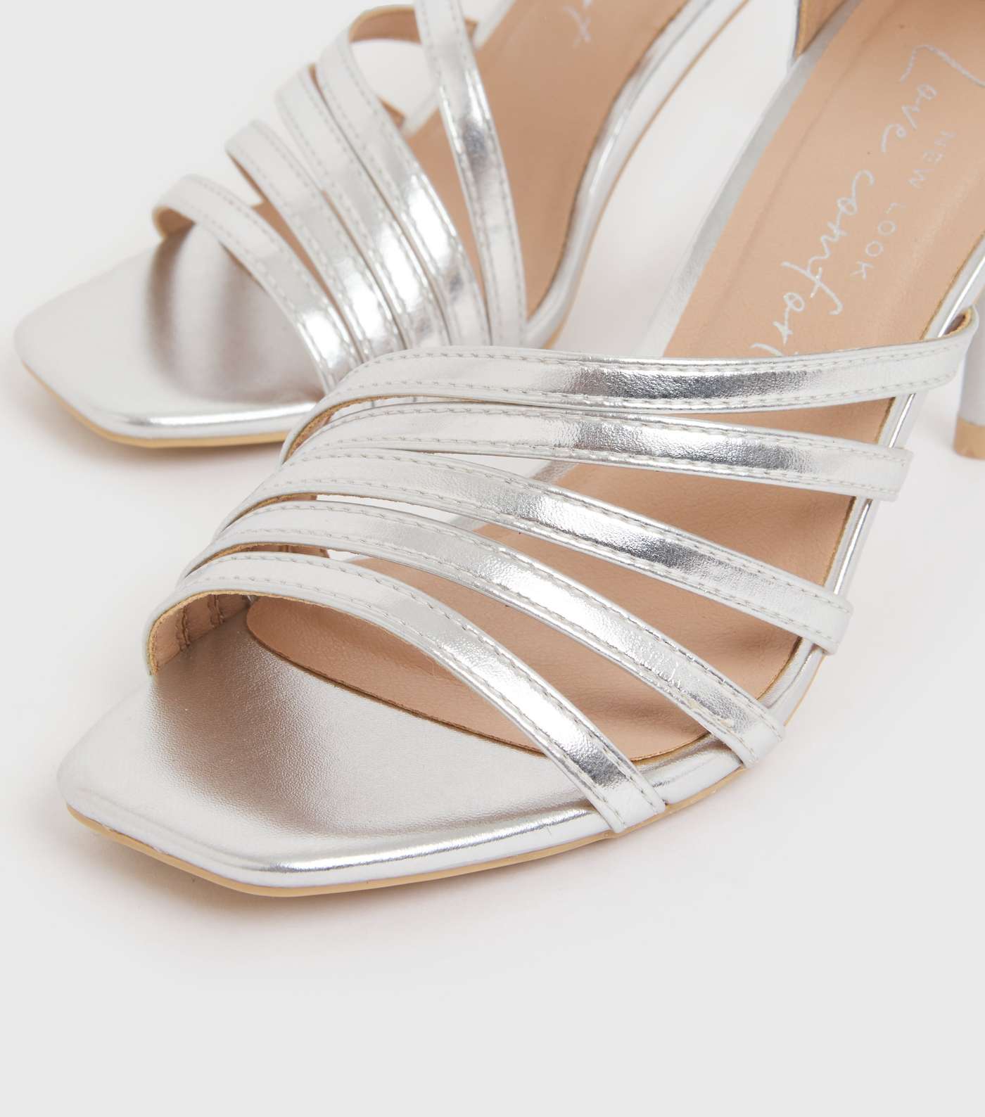 Silver Metallic Strappy Stiletto Heel Sandals Image 4