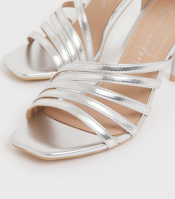 silver medium heels