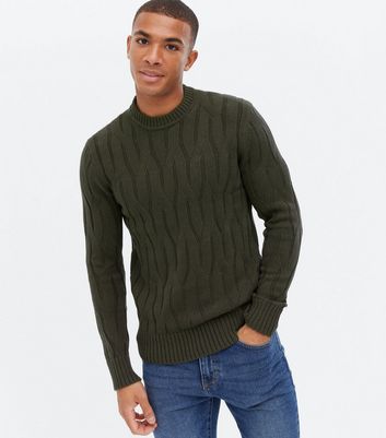 Sons Khaki Cable Knit Crew Neck Jumper 