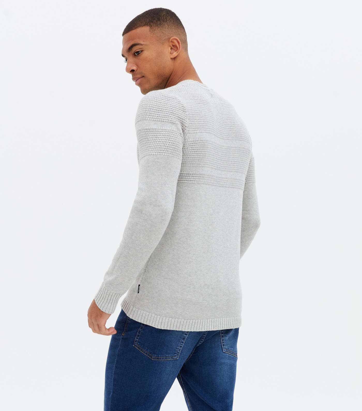 Only & Sons Pale Grey Stripe Crew Neck Jumper Image 4