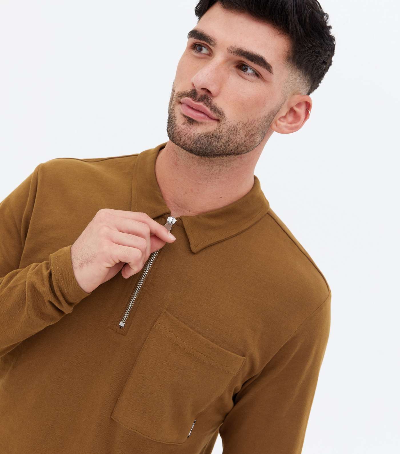 Only & Sons Dark Brown Collared Long Sleeve Zip Top Image 3