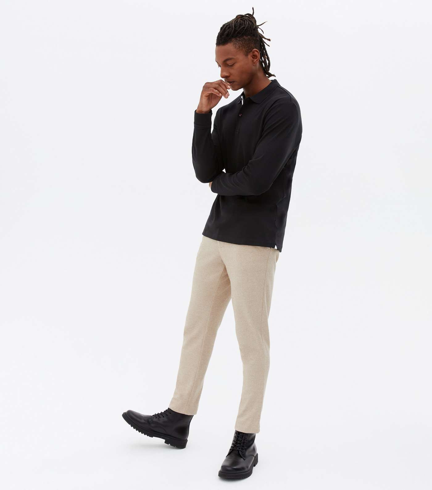 Only & Sons Black Long Sleeve Polo Shirt Image 2