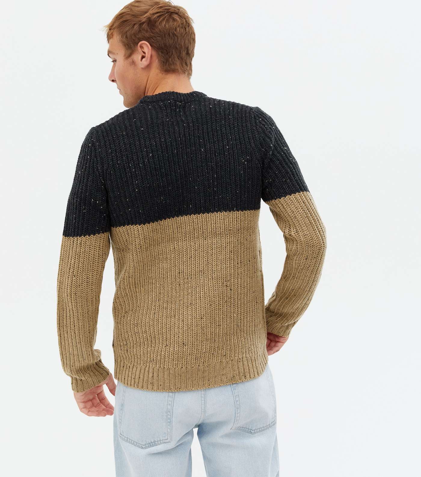 Only & Sons Stone Ribbed Colour Block Crew Jumper Image 4