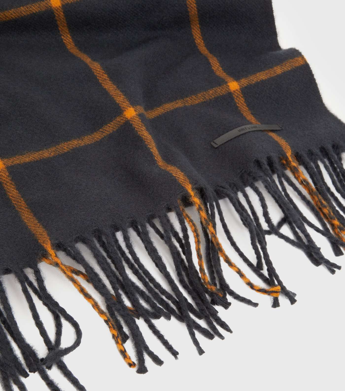 Only & Sons Navy Check Knit Tassel Scarf Image 3