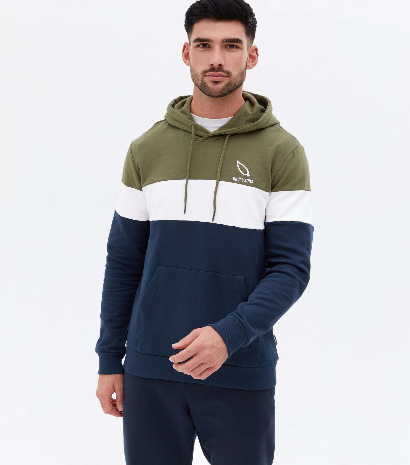 Only & Sons Khaki Colour Block Embroidered Hoodie