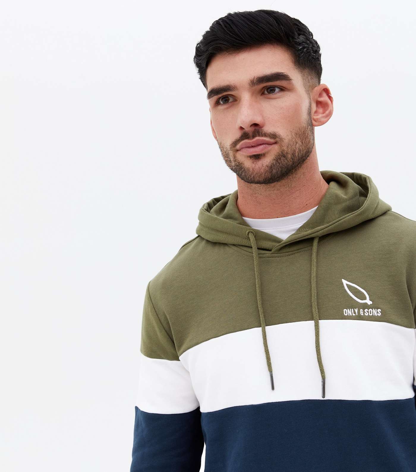 Only & Sons Khaki Colour Block Embroidered Hoodie Image 3