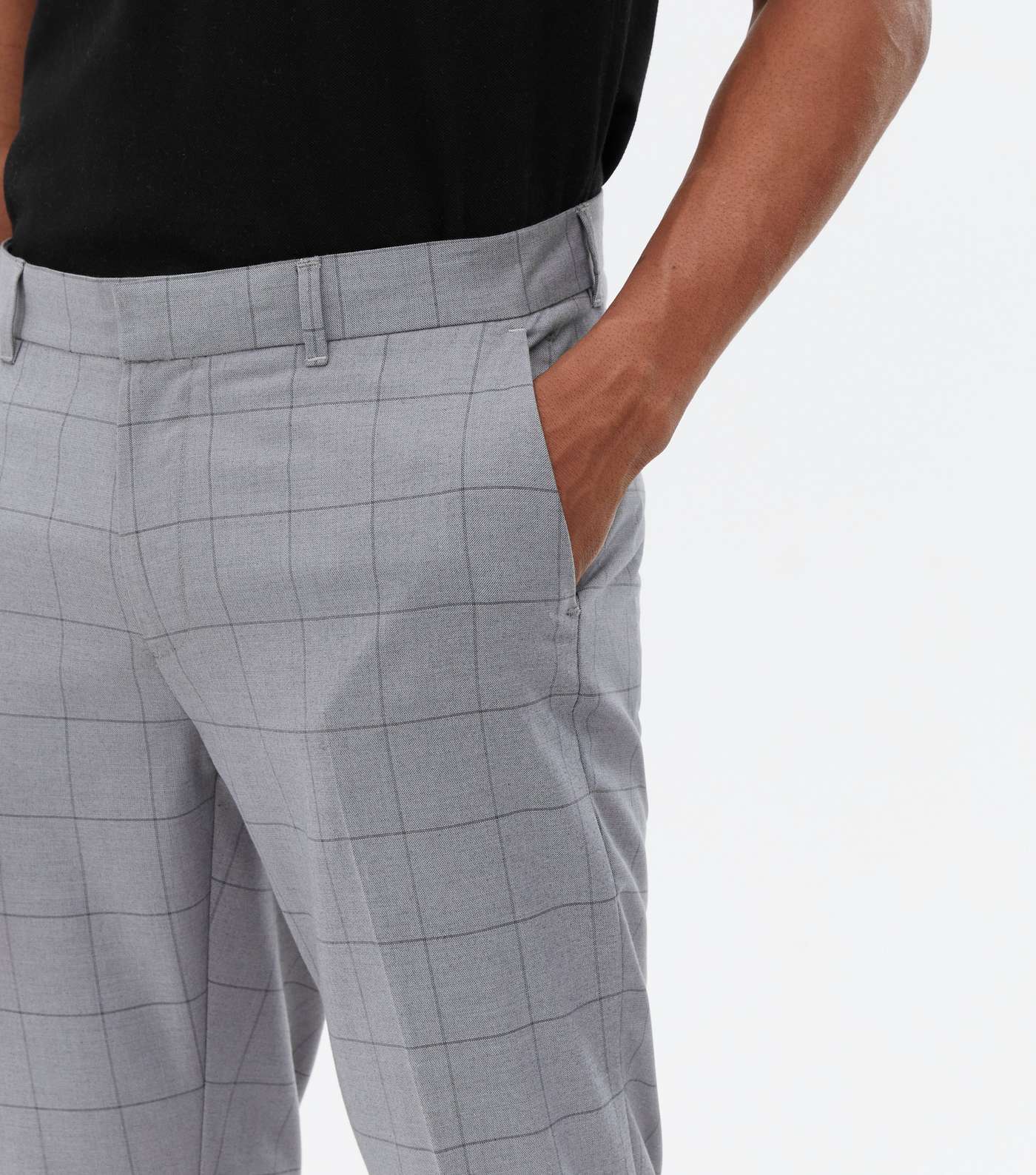 Grey Check Tapered Skinny Trousers Image 3
