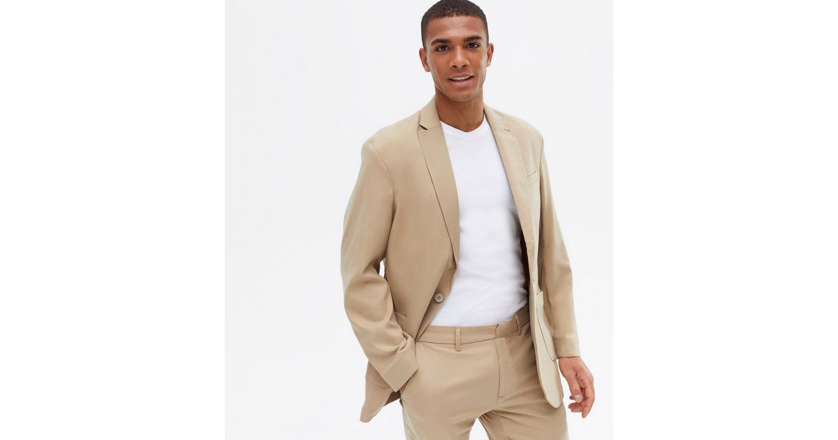 New Look relaxed fit linen suit jacket in off white