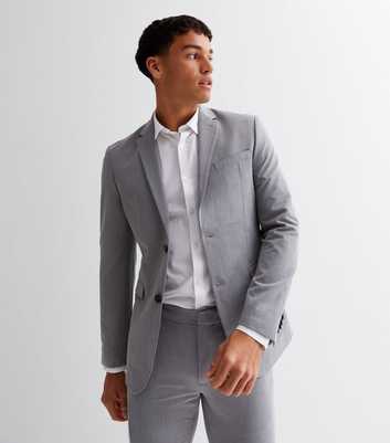 Pale Grey Skinny Fit Revere Collar Suit Jacket