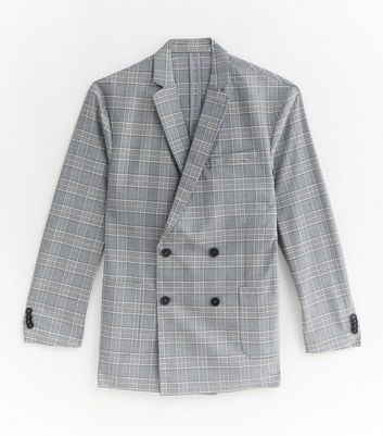 Men's Dark Grey Check Slim Suit Jacket New Look