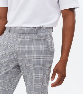 Grey Check Tapered Skinny Trousers  New Look