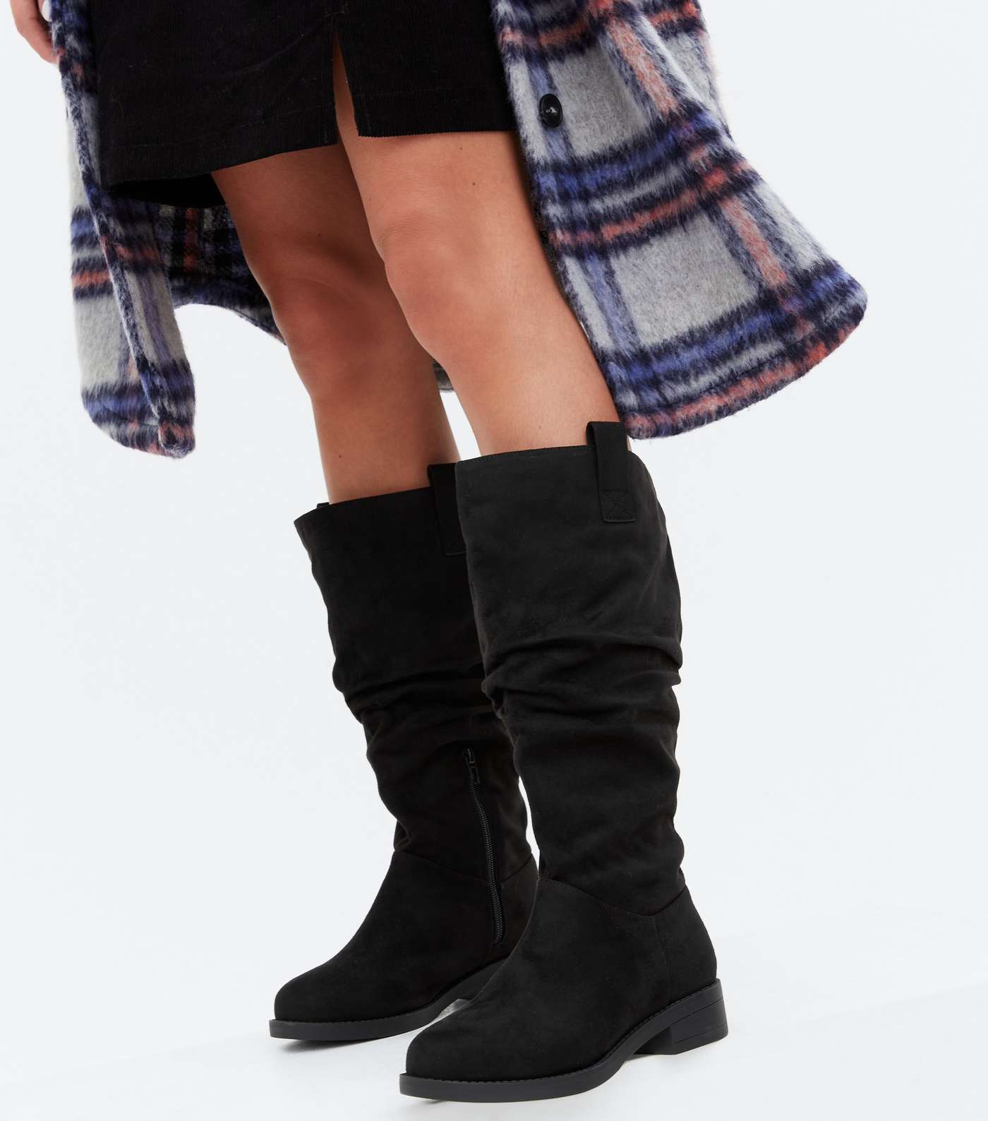 Extra Calf Fit Black Suedette Slouch Calf Boots Image 2