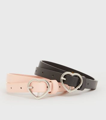 Pack Black and Pink Heart Buckle Belts 