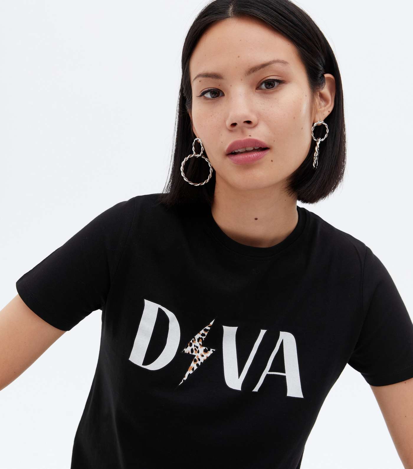 Black Leopard Print Diva Logo T-Shirt
