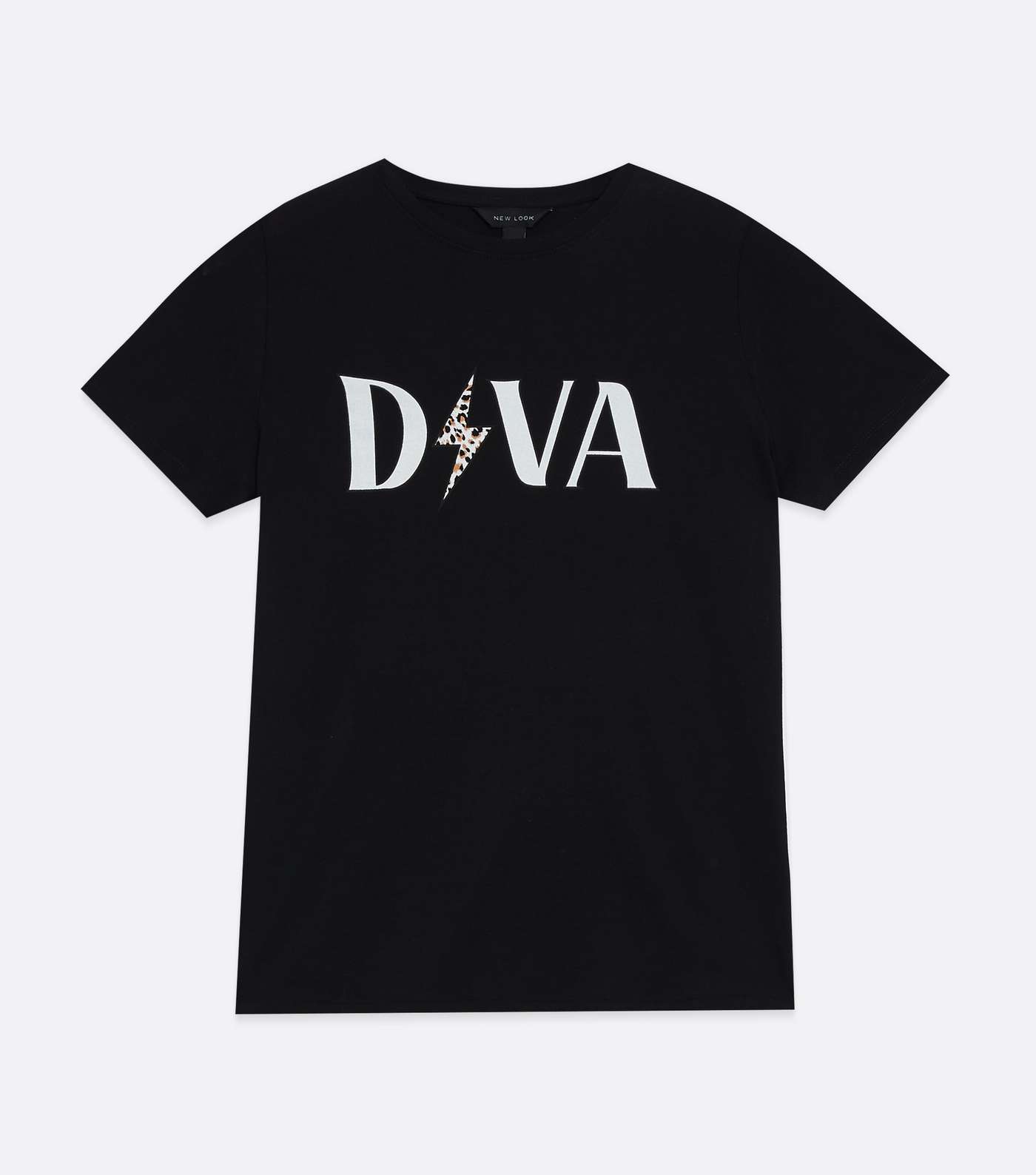 Black Leopard Print Diva Logo T-Shirt Image 5