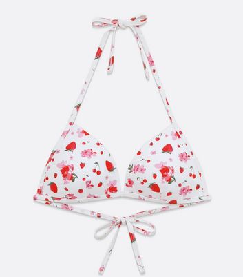 Click to view product details and reviews for White Floral Triangle Bikini Top New Look.