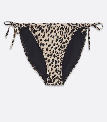 Light Brown Leopard Print Diamanté Trim Tie Side Bikini Bottoms New Look