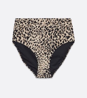 Light Brown Leopard Print Diamanté Trim High Waist Bikini Bottoms New Look