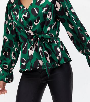 new look green leopard print blouse