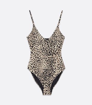 Click to view product details and reviews for Light Brown Leopard Print Diamanté Trim Belted Swimsuit New Look.