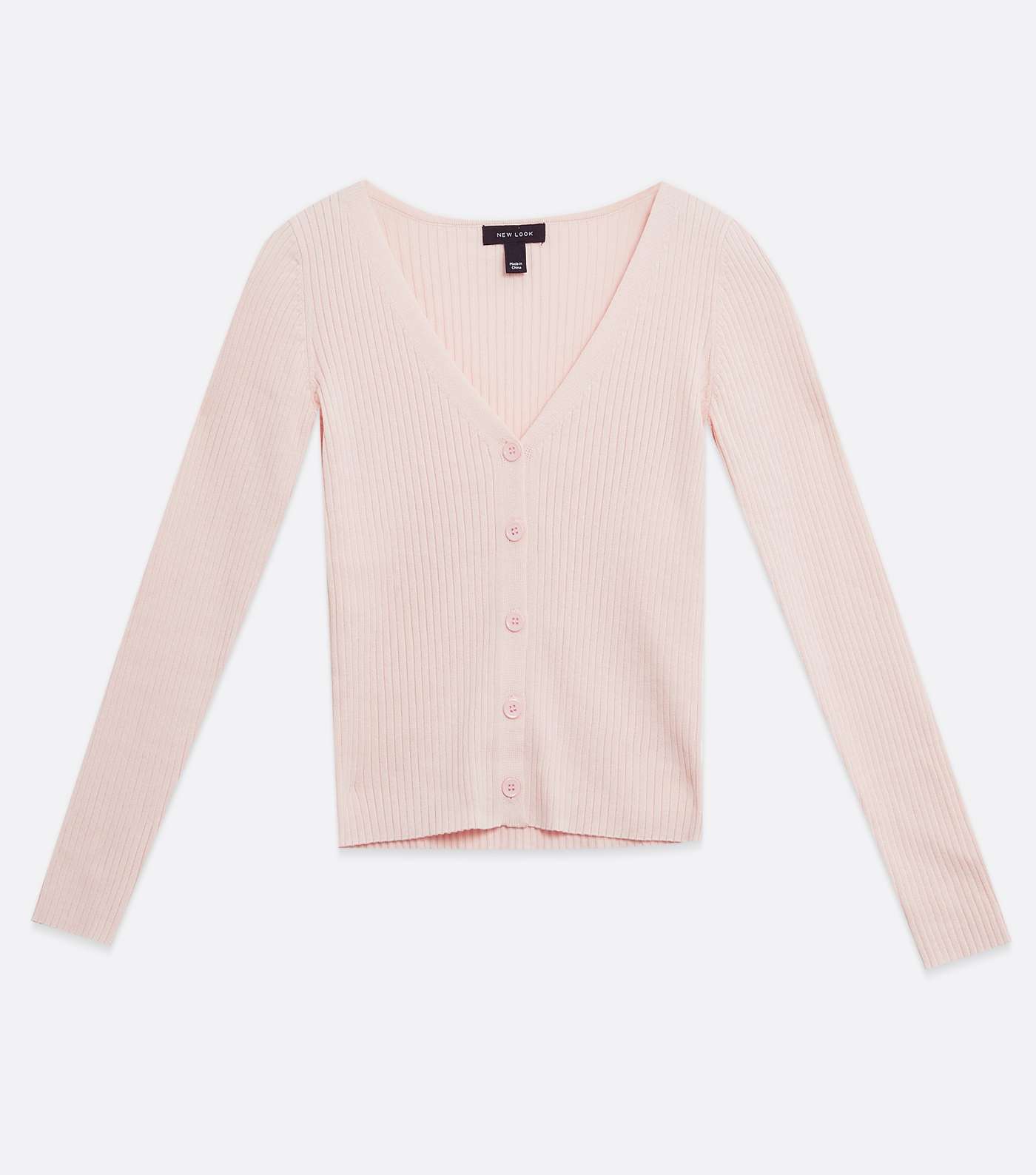 Pale Pink Ribbed Knit V Neck Button Up Cardigan Image 5