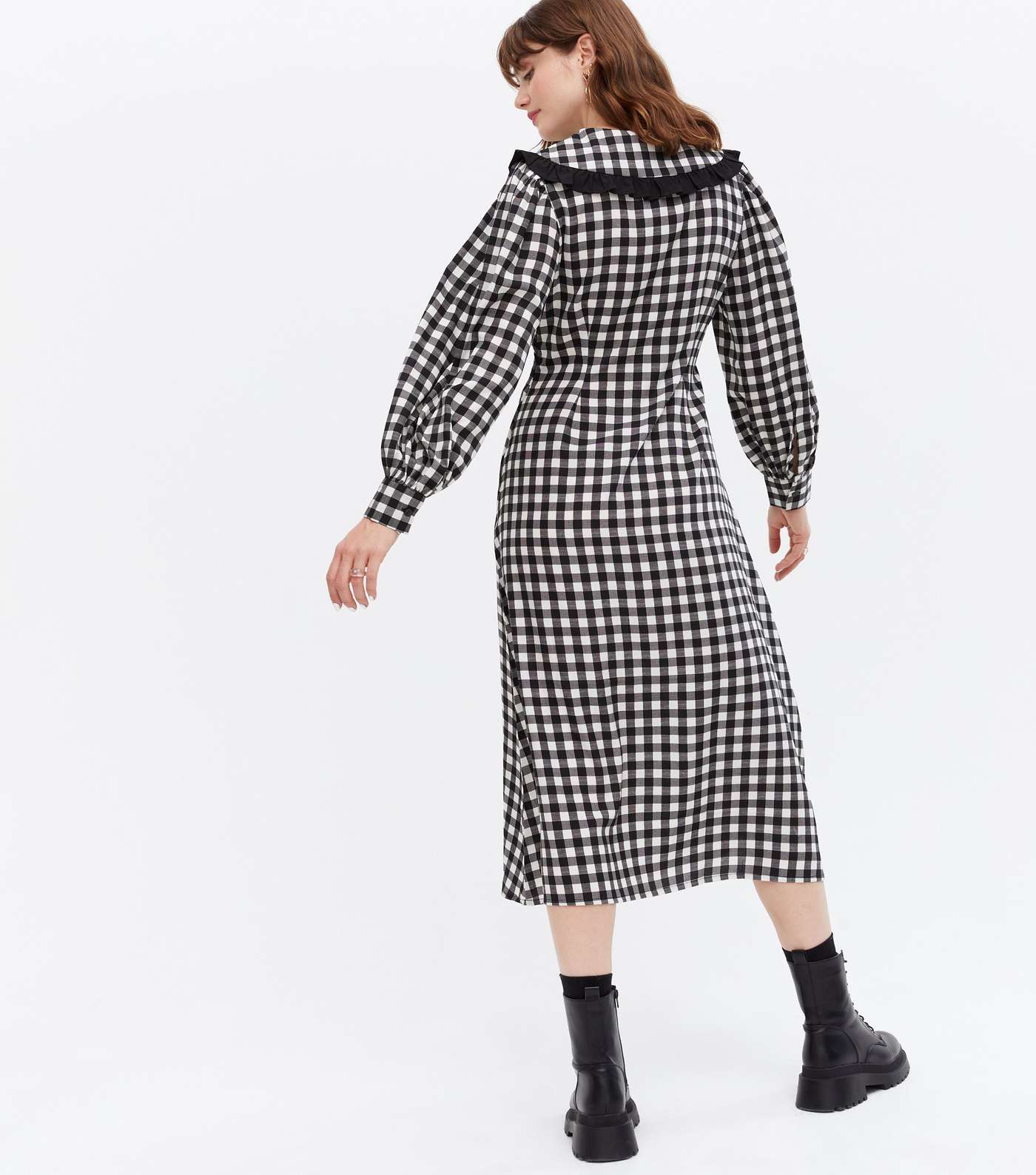 Black Check Frill Collar Midi Dress Image 4