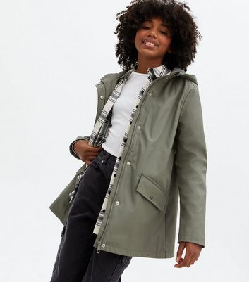 Girls Khaki Pocket Front Hooded Anorak 