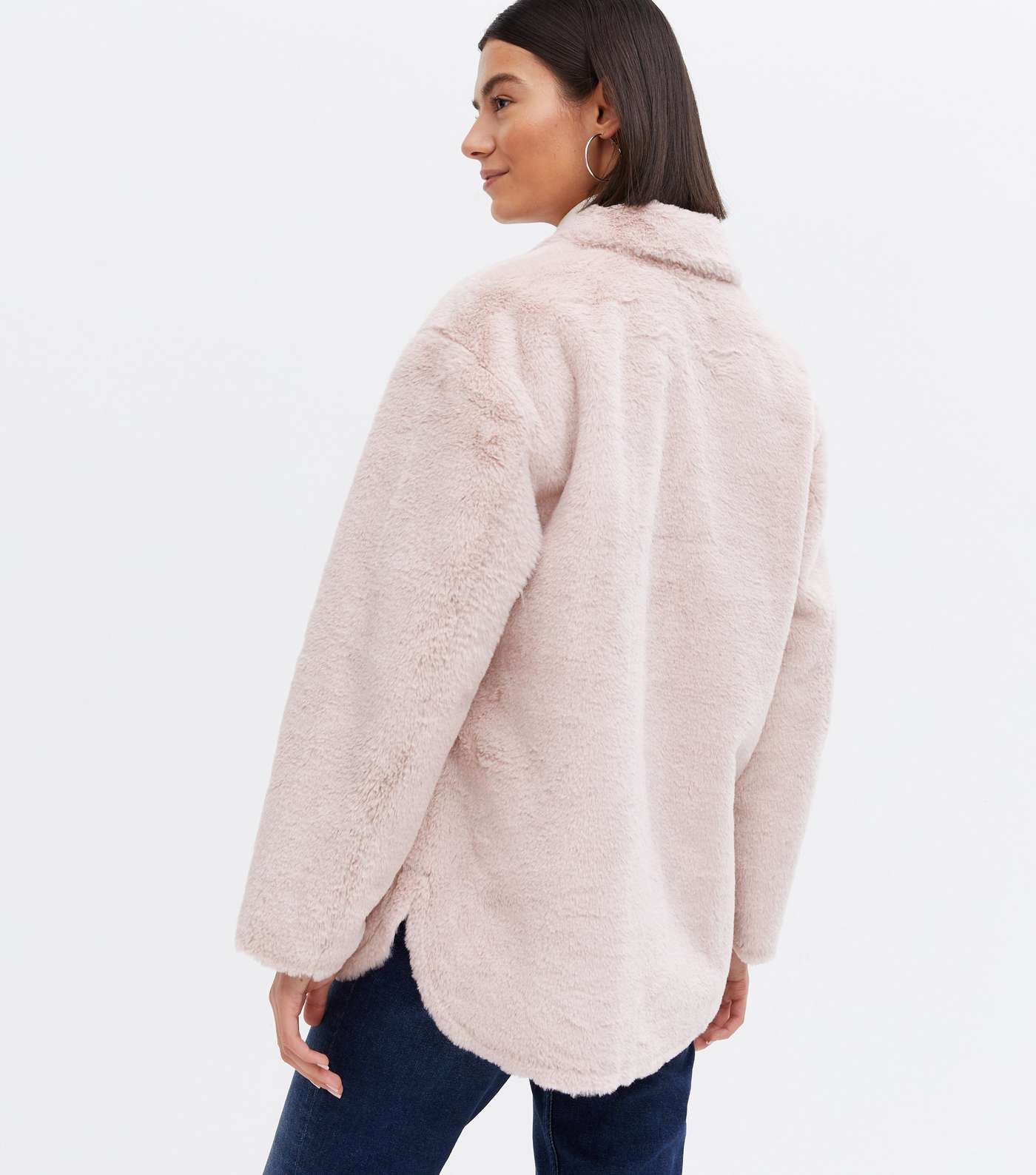 Pale Pink Long Sleeve Faux Fur Shacket Image 4