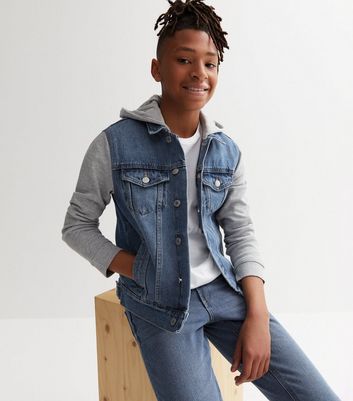 Boy's Kids Button Up Removable Hood Slim Fit Stretch Denim Jean Jacket  (Stone Wash Blue, 20) or Men size Small - Walmart.com