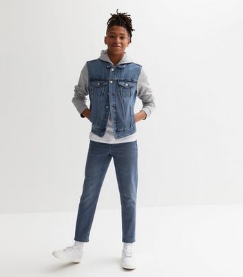 Blue jean jacket outlet with grey sleeves