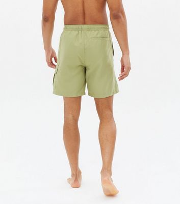 Light Green Long Length Cargo Swim Shorts New Look