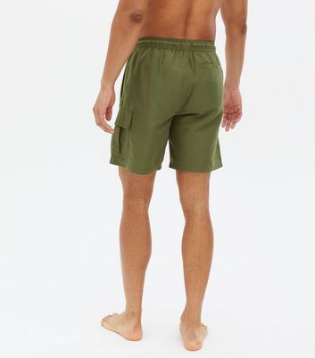 Click to view product details and reviews for Mens Khaki Long Length Cargo Swim Shorts New Look.