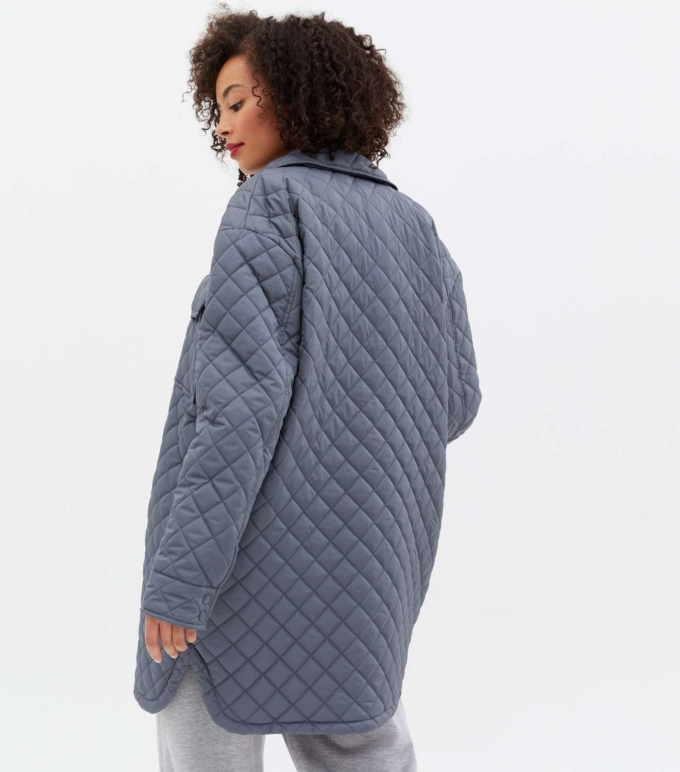 Tall Blue Quilted Long Shacket Image 4