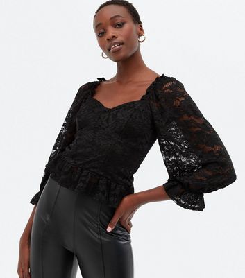 Click to view product details and reviews for Tall Black Lace Puff Sleeve Bustier Peplum Top New Look.