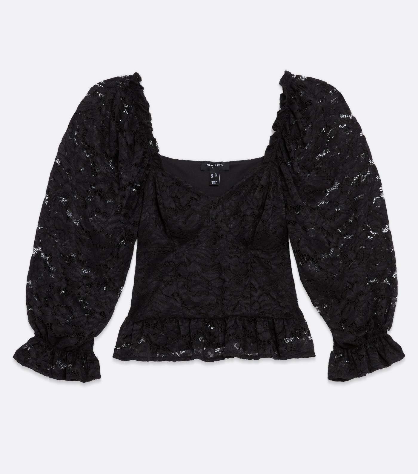 Tall Black Lace Puff Sleeve Bustier Peplum Top Image 5