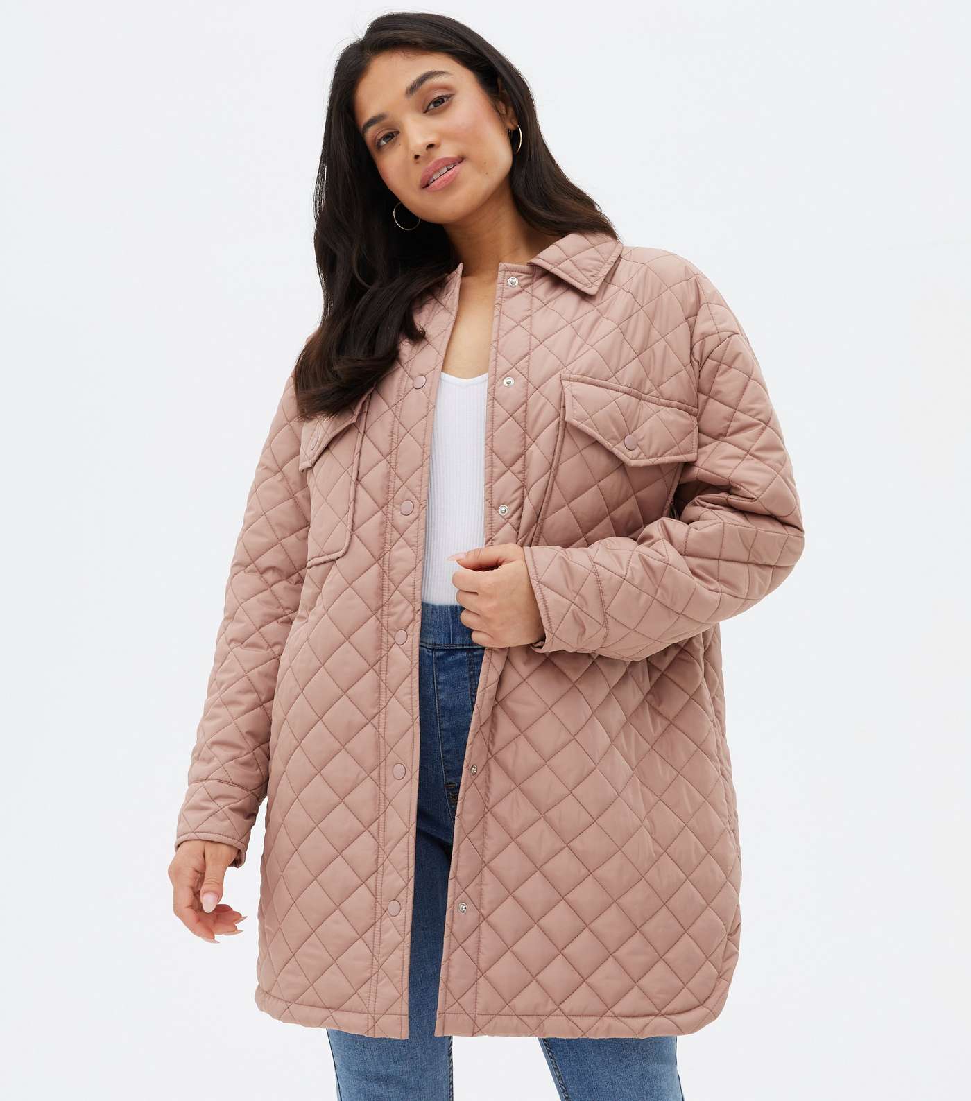 Petite Mid Pink Quilted Long Shacket